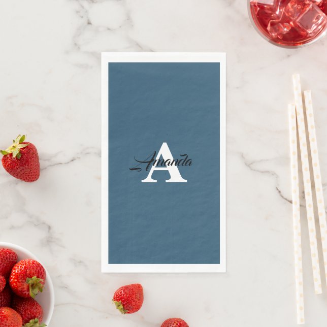 Serviette En Papier Monogramme Initial Simple Nom Bleu Pâle Blanc Mign (En situation)