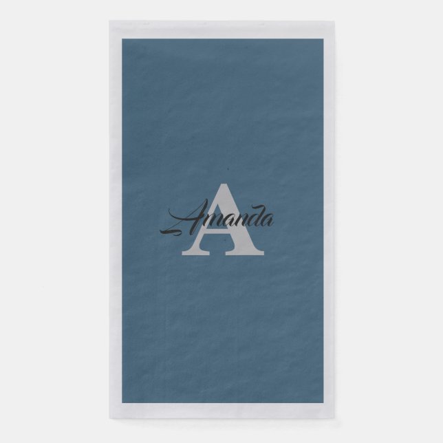 Serviette En Papier Monogramme Initial Simple Personnalisé Bleu Poussi (Devant)
