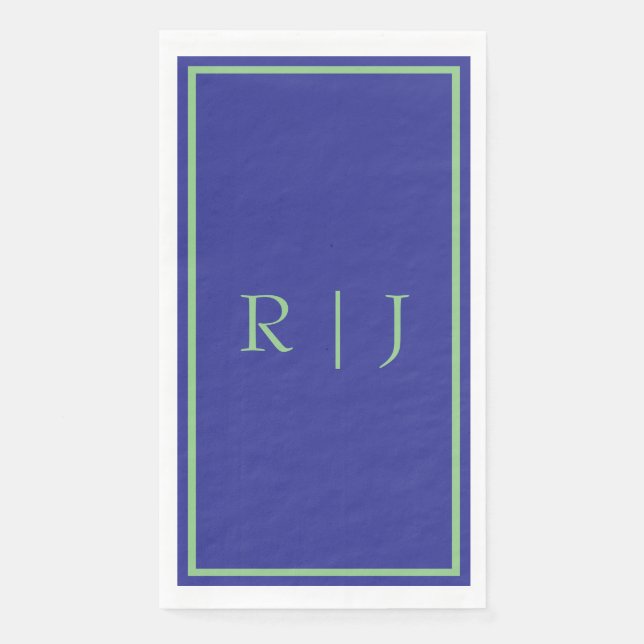Serviette En Papier Monogramme Initial Vert Sauge Bleu Marine Mariage  (Devant)