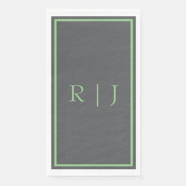 Serviette En Papier Monogramme Initial Vert Sauge Gris Froid Mariage (Devant)