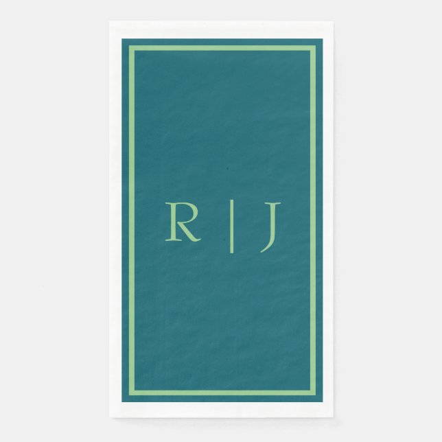 Serviette En Papier Monogramme Initial Vert Sauge Vert Émeraude Mariag (Devant)