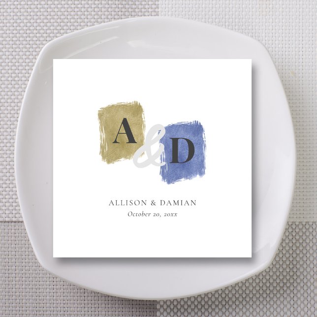 Serviette En Papier Monogramme Initiale Aquarelle Mariage (Watercolor Monogram Initials Wedding Napkins)