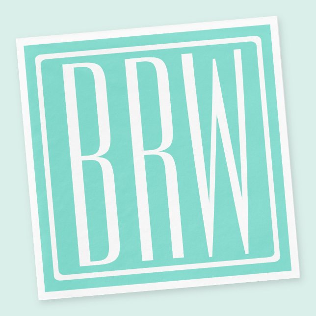 Serviette En Papier Monogramme Initiales 3 Modernes Gras | Blanc Sur A (Créateur téléchargé)