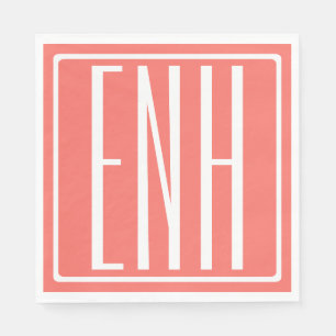 Serviette En Papier Monogramme Initiales 3 Modernes Gras Corail