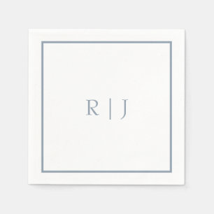 Serviette En Papier Monogramme Initiales Bleu Poussiéreux Mariage Simp