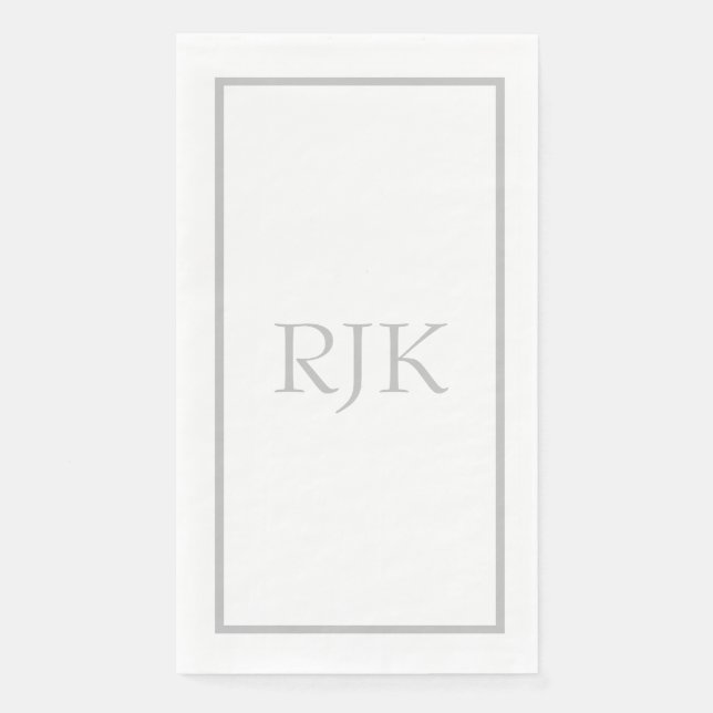 Serviette En Papier Monogramme initiales gris clair Nom personnalisé 2 (Devant)