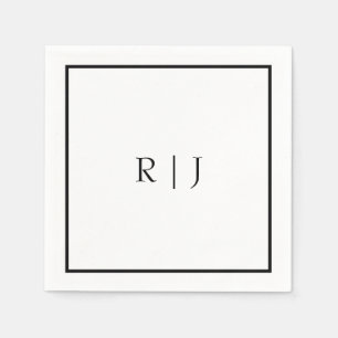 Serviette En Papier Monogramme Initiales Nom noir blanc Mariage minima