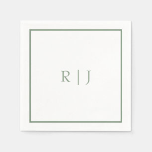 Serviette En Papier Monogramme Initiales Sage Green Simple Cool Mariag