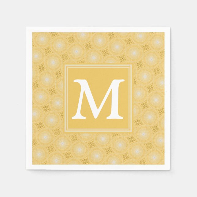 Serviette En Papier Monogramme jaune cercles motif (Devant)
