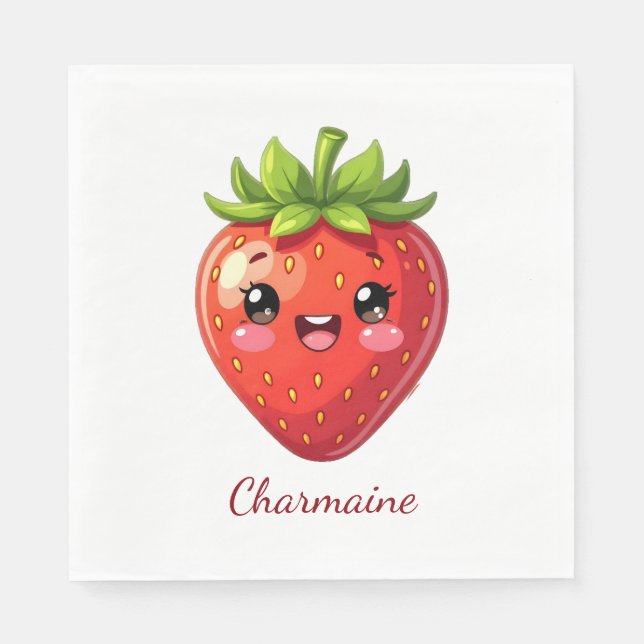 Serviette En Papier Monogramme jolie fraise kawaii (Devant)