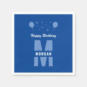 Serviette En Papier Monogramme Joyeux Anniversaire Tout Âge Bleu Et Bl