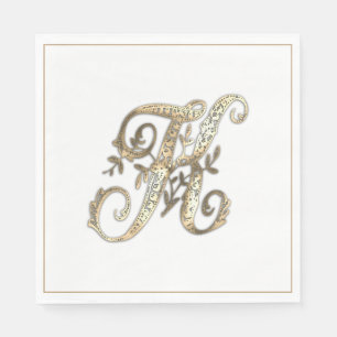 Serviette En Papier Monogramme K Orné Doré Vintage