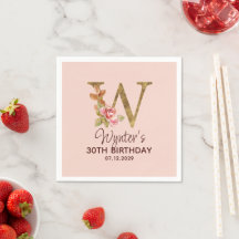 Monogramme Lettre W Or Roses Rose Pâle