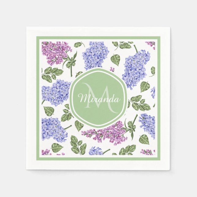 Serviette En Papier Monogramme Lilas Lavande (Devant)