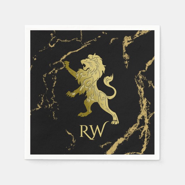Serviette En Papier Monogramme Lion Royal Doré (Devant)