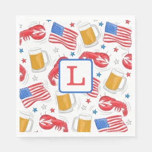 Serviette En Papier Monogramme Lobster Beer Drapeau Plaques en papier