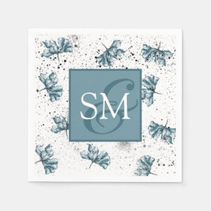 Serviette En Papier Monogramme Main peinte bleu Floral
