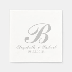 Serviette En Papier Monogramme Mariage blanc Sliver Grey