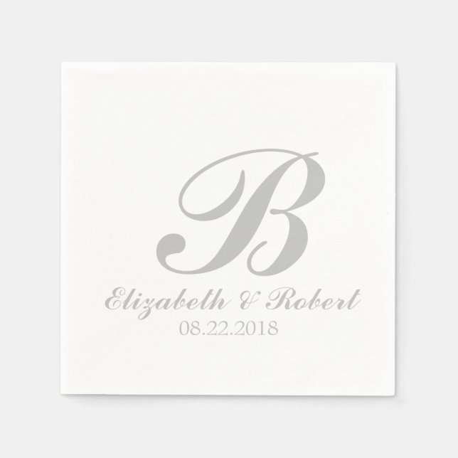 Serviette En Papier Monogramme Mariage blanc Sliver Grey (Devant)