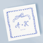 Serviette En Papier Monogramme Mariage bleu français tiré à la main<br><div class="desc">Mariage bleu  Monogrammes serviettes Fiançailles Décorations de fête</div>