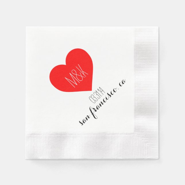 Serviette En Papier Monogramme Mariage cardiaque initial Cocktail napk (Devant)