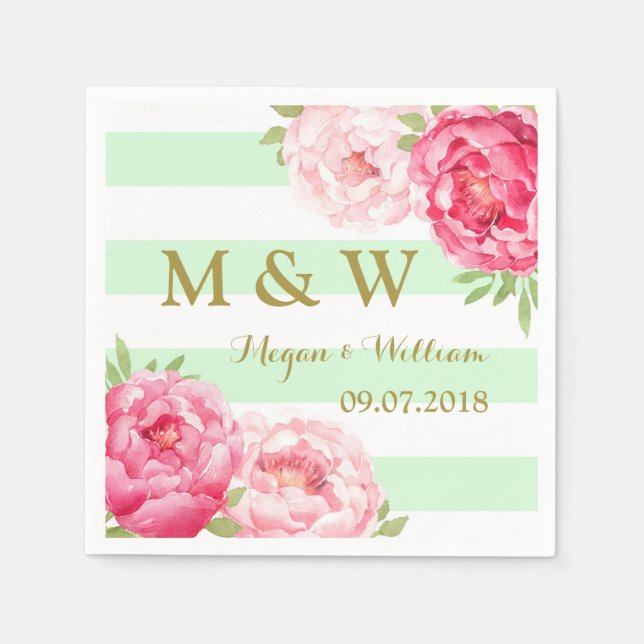 Serviette En Papier Monogramme Mariage d'aquarelle rose (Devant)
