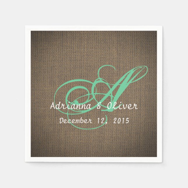 Serviette En Papier Monogramme Mariage de Burlap rustique (Devant)