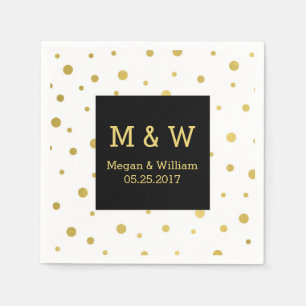 Serviette En Papier Monogramme Mariage de Confetti en or noir blanc