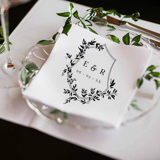 Serviette En Papier Monogramme Mariage de crête noire classique (Créateur téléchargé)