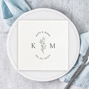 Serviette En Papier Monogramme Mariage de feuillage moderne