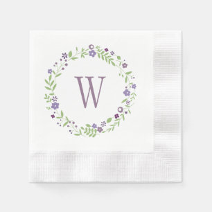 Serviette En Papier Monogramme Mariage de germe vert violet rustique