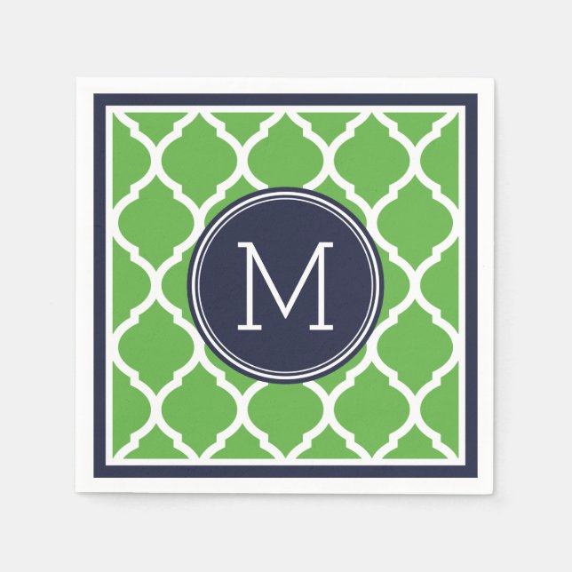 Serviette En Papier Monogramme Mariage de Quatrefoil bleu et vert de l (Devant)