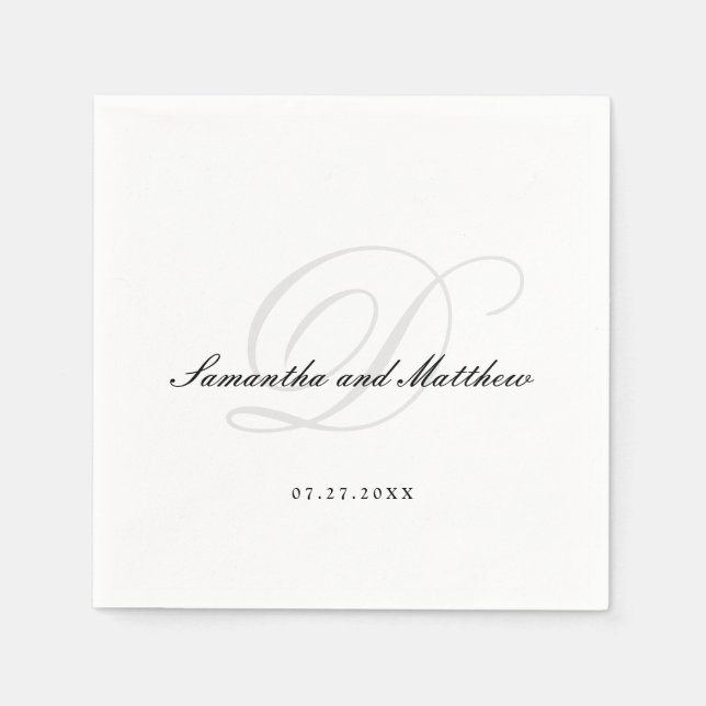 Serviette En Papier Monogramme Mariage de script traditionnel simple e (Devant)