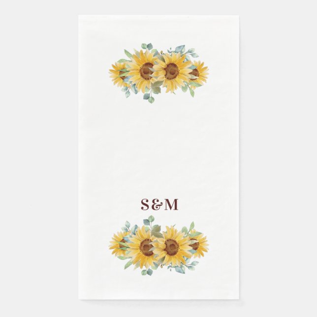 Serviette En Papier Monogramme Mariage de tournesol rustique (Devant)