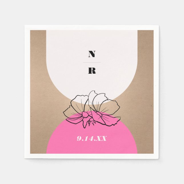 Serviette En Papier Monogramme Mariage floral Arche rose (Devant)