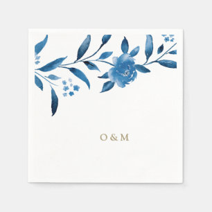 Serviette En Papier Monogramme Mariage floral bleu