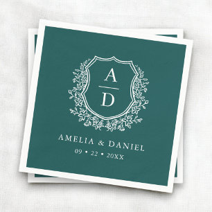 Serviette En Papier Monogramme Mariage floral Emerald Green Crest