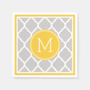 Serviette En Papier Monogramme Mariage gris et jaune de Quatrefoil
