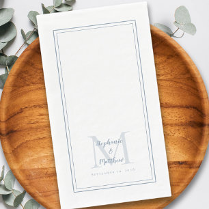 Serviette En Papier Monogramme Mariage moderne Noms et Date Dusty Blue
