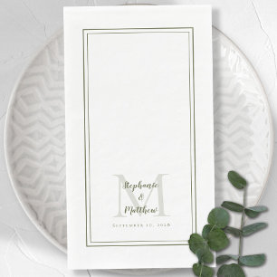 Serviette En Papier Monogramme Mariage moderne Noms et Date Olive Gree