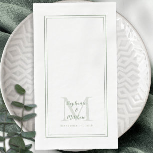 Serviette En Papier Monogramme Mariage moderne Noms et Date Sage Vert