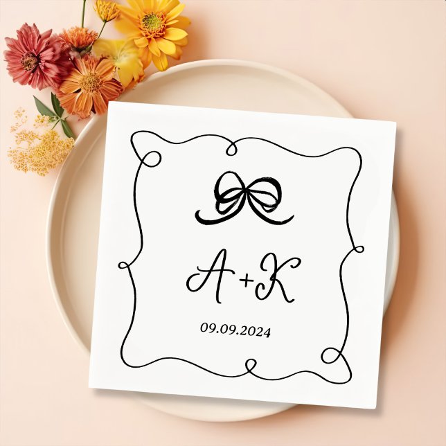 Serviette En Papier Monogramme Mariage noir français tiré à la main (Créateur téléchargé)