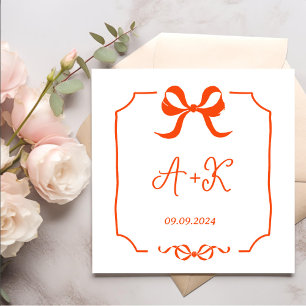 Serviette En Papier Monogramme Mariage orange français tiré à la main