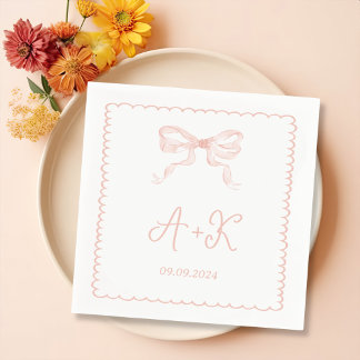 Serviette En Papier Monogramme Mariage rose français tiré à la main
