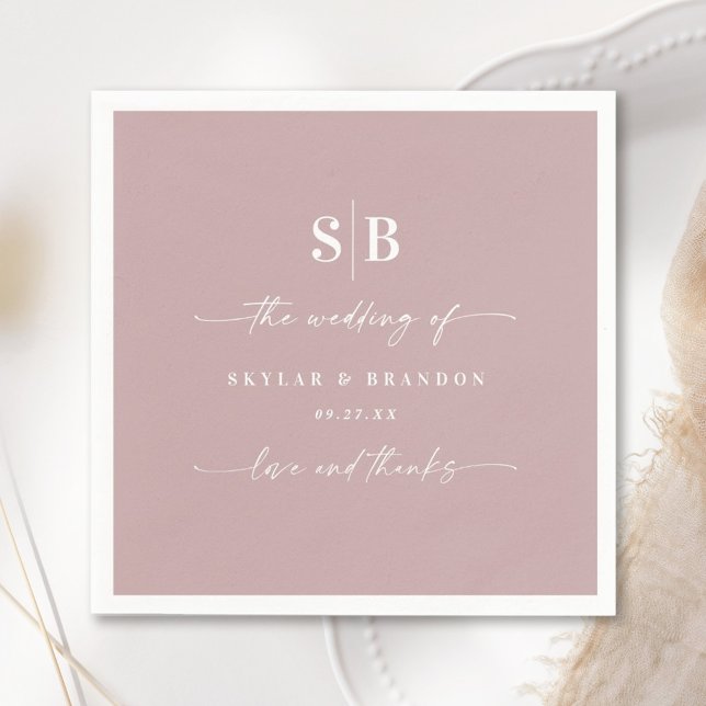 Serviette En Papier Monogramme Mariage rose mauve couleur simple (Créateur téléchargé)