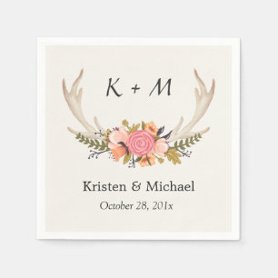 Serviette En Papier Monogramme Mariage Rustique Chic Floral Deer Antle
