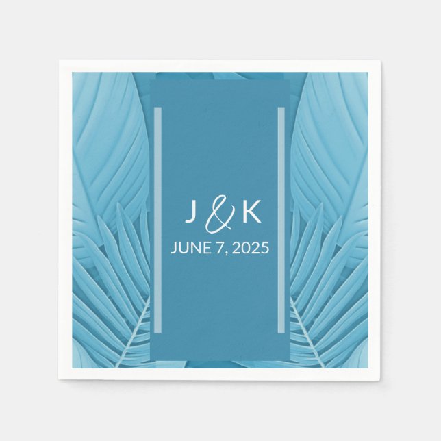Serviette En Papier Monogramme mariage | Turquoise tropical (Devant)