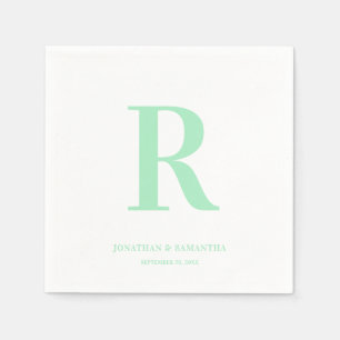 Serviette En Papier Monogramme Mariage vert de la menthe moderne