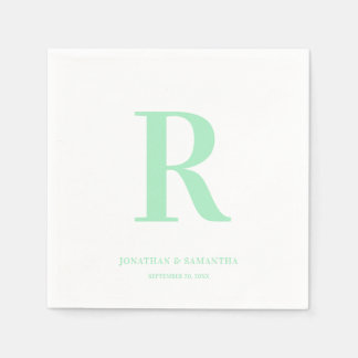Serviette En Papier Monogramme Mariage vert de la menthe moderne