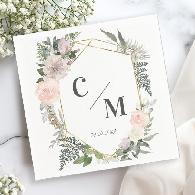 Serviette En Papier Monogramme Mariages floraux (Créateur téléchargé)